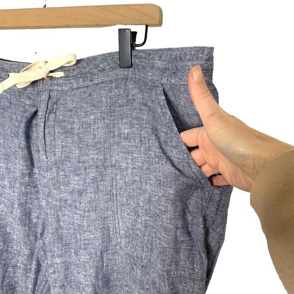 DULUTH Hemp Organic Cotton Pants Drawstring Blue Chambray Womens Size 18 Pockets - Picture 2 of 10